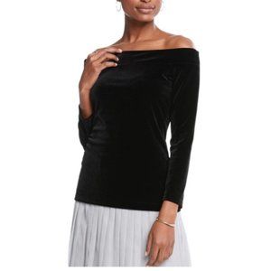 ANN TAYLOR FACTORY Black Velvet Off Shoulder Top Shirt